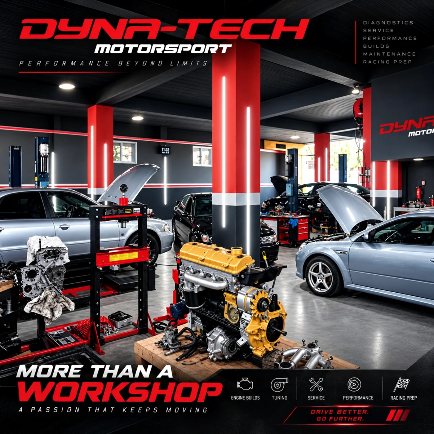 Cinematic view of the Dyna-Tech workshop